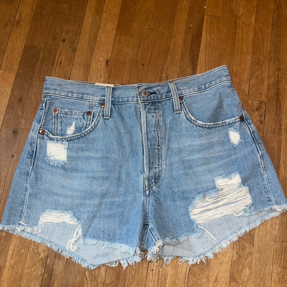 Levi's Blue Distressed Jean Shorts
